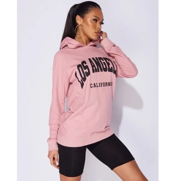Pink Los Angeles Print Long Sleeve Oversized Hoodie Hooded Sweatshirt Top - Picture 3 of 8